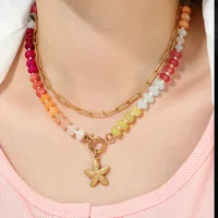 Géométrique Forme De Cœur Élégant Acier Inoxydable 304 La Pierre Naturelle Collier De Gros main image 2