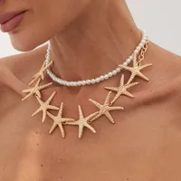 Starfish Elegant Imitation Pearl Alloy Necklace Wholesale main image 1