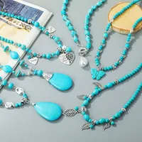 Geometric Retro Bohemian Alloy Turquoise Pendant Necklace Multi Charms Necklace Wholesale main image 3