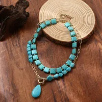 Geometric Retro Bohemian Alloy Turquoise Pendant Necklace Multi Charms Necklace Wholesale main image 4