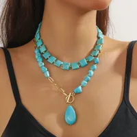 Geometric Retro Bohemian Alloy Turquoise Pendant Necklace Multi Charms Necklace Wholesale main image 5