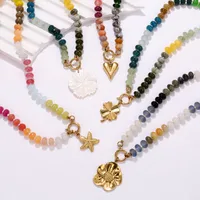 Géométrique Forme De Cœur Élégant Acier Inoxydable 304 La Pierre Naturelle Collier De Gros main image 1