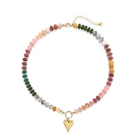 Géométrique Forme De Cœur Élégant Acier Inoxydable 304 La Pierre Naturelle Collier De Gros main image 3