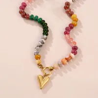 Géométrique Forme De Cœur Élégant Acier Inoxydable 304 La Pierre Naturelle Collier De Gros main image 5