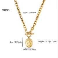 Portrait Elegant Lady Roman Style 304 Stainless Steel 18K Gold Plated Pendant Necklace OT Clasp Toggle Clasp Closure main image 2