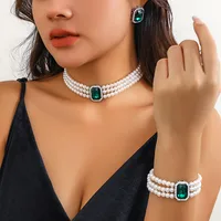 Elegant Imitation Pearl Alloy Turquoise Geometric Rhinestones Women's Jewelry Set sku image 7