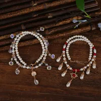 Geometric Water Droplets Elegant Lady Imitation Pearl Alloy Glass Multi Charms Necklace Wholesale main image 1