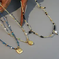 Geométrico Gotitas De Agua Elegante Señora Acero Inoxidable 304 Turquesa Perlas De Agua Dulce Collar Colgante Venta Al Por Mayor main image 1