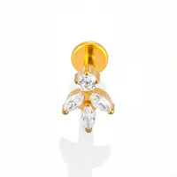1 Piece Titanium Alloy Casual Sexy Commute Alien Crown Flower Zircon 18K Gold Plated Plating Hollow Out Lip Rings Ear Cartilage Rings & Studs Nose Rings & Studs sku image 10