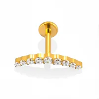1 Piece Titanium Alloy Casual Sexy Commute Alien Crown Flower Zircon 18K Gold Plated Plating Hollow Out Lip Rings Ear Cartilage Rings & Studs Nose Rings & Studs sku image 9