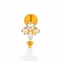 1 Piece Titanium Alloy Casual Sexy Commute Alien Crown Flower Zircon 18K Gold Plated Plating Hollow Out Lip Rings Ear Cartilage Rings & Studs Nose Rings & Studs sku image 5