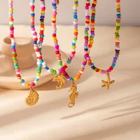 Heart Shape Bow Knot Cute Modern Style 304 Stainless Steel Resin Seed Bead Pendant Necklace Wholesale main image 3