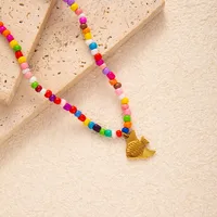 Heart Shape Bow Knot Cute Modern Style 304 Stainless Steel Resin Seed Bead Pendant Necklace Wholesale sku image 3