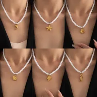 Starfish Conch Hippocampus Marine Style Modern Style Artificial Pearl Zinc Alloy Pendant Necklace Wholesale main image 1