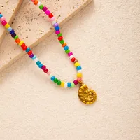 Heart Shape Bow Knot Cute Modern Style 304 Stainless Steel Resin Seed Bead Pendant Necklace Wholesale sku image 5