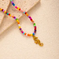 Heart Shape Bow Knot Cute Modern Style 304 Stainless Steel Resin Seed Bead Pendant Necklace Wholesale sku image 2