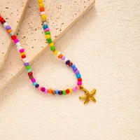 Heart Shape Bow Knot Cute Modern Style 304 Stainless Steel Resin Seed Bead Pendant Necklace Wholesale sku image 6