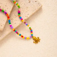 Heart Shape Bow Knot Cute Modern Style 304 Stainless Steel Resin Seed Bead Pendant Necklace Wholesale sku image 4