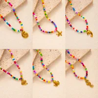 Heart Shape Bow Knot Cute Modern Style 304 Stainless Steel Resin Seed Bead Pendant Necklace Wholesale main image 1