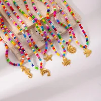 Heart Shape Bow Knot Cute Modern Style 304 Stainless Steel Resin Seed Bead Pendant Necklace Wholesale main image 5