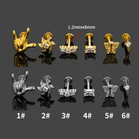 1 Piece 316L Stainless Steel  Casual Nordic Style Simple Style Animal Gesture Butterfly Zircon 18K Gold Plated Polishing Plating Hollow Out Lip Rings Ear Cartilage Rings & Studs Nose Rings & Studs main image 1