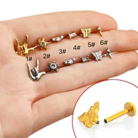 1 Piece 316L Stainless Steel  Casual Nordic Style Simple Style Animal Gesture Butterfly Zircon 18K Gold Plated Polishing Plating Hollow Out Lip Rings Ear Cartilage Rings & Studs Nose Rings & Studs main image 2