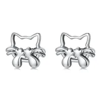 1 Pair 925 Sterling Silver Cat Small Stud Earrings sku image 1
