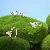 Papillon Argent Sterling 925 Or Blanc Plaqué Jade Zircon Anneau Ouvert main image 3