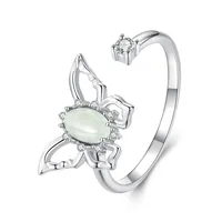 Mariposa Plata De Ley 925 Blanco Oro Plateado Jade Circón Anillos Abiertos main image 2