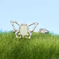 Butterfly 925 Sterling Silver White Gold Plated Jade Zircon Open Rings main image 5
