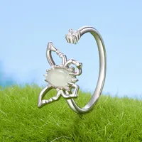 Butterfly 925 Sterling Silver White Gold Plated Jade Zircon Open Rings main image 1