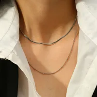 Round Modern Style Shiny 304 Stainless Steel Double Layer Necklaces Lobster Trigger Clasp Closure main image 3