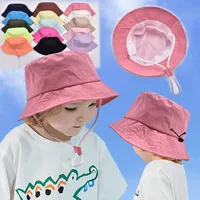 Children Unisex Solid Color Drawstring Cute Pastoral Bucket Hat main image 1