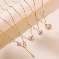 Heart Shape Flower Butterfly Queen Romantic Shiny Copper Pendant Necklace Lobster Trigger Clasp Closure main image 6