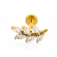 1 Piece 316L Stainless Steel  Nordic Style Punk Simple Style Star Moon Leaves Zircon 18K Gold Plated Polishing Plating Hollow Out Lip Rings Ear Cartilage Rings & Studs Nose Rings & Studs main image 5
