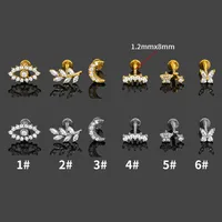 1 Piece 316L Stainless Steel  Nordic Style Punk Simple Style Star Moon Leaves Zircon 18K Gold Plated Polishing Plating Hollow Out Lip Rings Ear Cartilage Rings & Studs Nose Rings & Studs main image 2