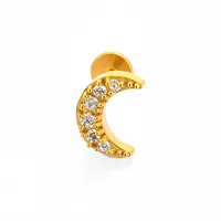 1 Piece 316L Stainless Steel  Nordic Style Punk Simple Style Star Moon Leaves Zircon 18K Gold Plated Polishing Plating Hollow Out Lip Rings Ear Cartilage Rings & Studs Nose Rings & Studs sku image 6