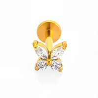 1 Piece 316L Stainless Steel  Nordic Style Punk Simple Style Star Moon Leaves Zircon 18K Gold Plated Polishing Plating Hollow Out Lip Rings Ear Cartilage Rings & Studs Nose Rings & Studs sku image 8