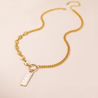 Geométrico Cruzar Palabras Del Vocabulario/Nombre Diseño Original Lujoso Brillante Cobre Collar Colgante Cierre Con Gatillo De Langosta main image 2