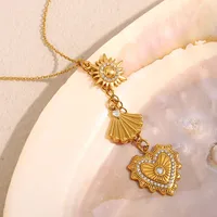 Forme De Cœur Plage Acier Inoxydable 304 Pendentif Placage Fermeture À Boucle De Type Homard main image 1