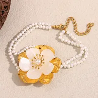 Flor Elegante Lindo Acero Inoxidable 304 Perla De Imitación Pulsera Venta Al Por Mayor main image 1