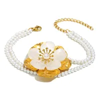 Flor Elegante Lindo Acero Inoxidable 304 Perla De Imitación Pulsera Venta Al Por Mayor main image 5