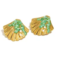 1 Paire Coquille Style Moderne Brillant Acier Inoxydable 304 Placage Boucles D'Oreilles main image 5