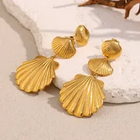 1 Paire Coquille Style Moderne Brillant Acier Inoxydable 304 Placage Boucles D'oreilles main image 3