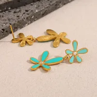 1 Par Flor Clásico Estilo Vintage Vacaciones Acero Inoxidable 304 Enchapado Pendientes De Gota main image 4