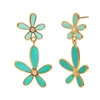 1 Par Flor Clásico Estilo Vintage Vacaciones Acero Inoxidable 304 Enchapado Pendientes De Gota main image 5