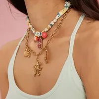 Hippocampus Crab Beach 304 Stainless Steel Cloth Multi Charms Necklace Wholesale main image 2