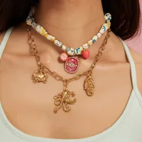 Hippocampus Crab Beach 304 Stainless Steel Cloth Multi Charms Necklace Wholesale main image 1