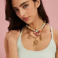 Hippocampus Crab Beach 304 Stainless Steel Cloth Multi Charms Necklace Wholesale main image 5