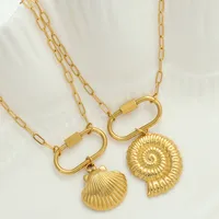 Starfish Conch Hippocampus Vintage Style Marine Style 304 Stainless Steel 18K Gold Plated Pendant Necklace Plating Lobster Trigger Clasp Closure main image 4